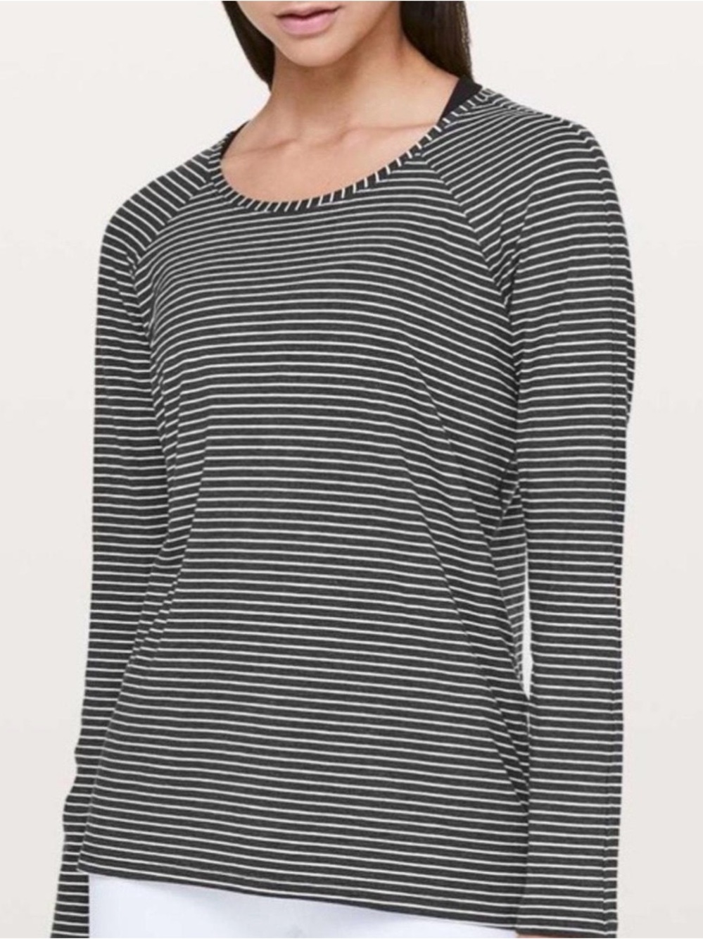 Lululemon Striped Long-Sleeve Crewneck Top - Black & White Size 4/6